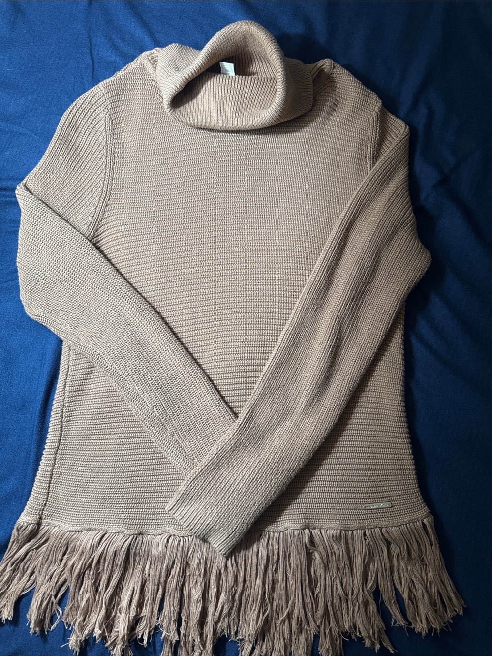 MICHAEL Michael Kors Taupe Fringe Hem Turtleneck Sweater